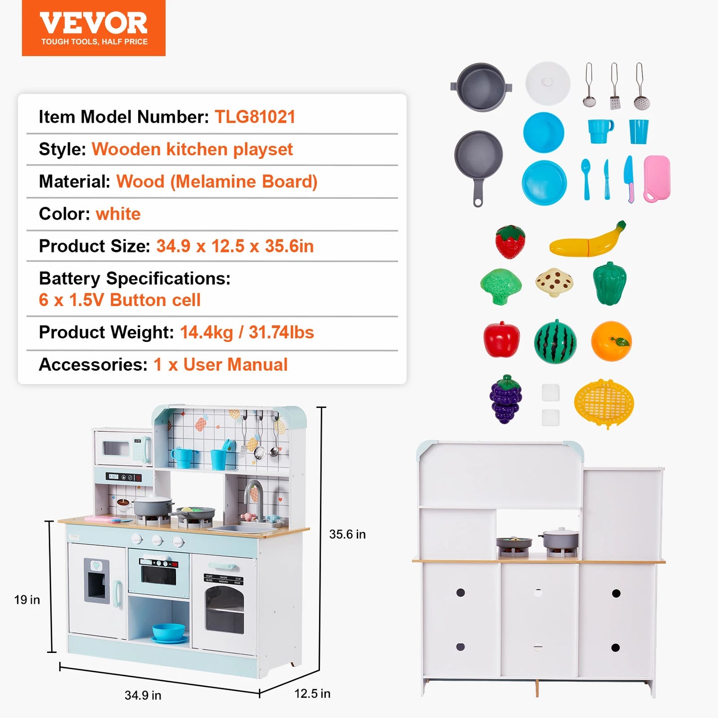 VEVOR Kitchen Counter Play Set DIY Simulated Cooking Food Tableware Play House with Sound Pretend Game Toy Gift Kid Boy Children