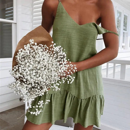 Spaghetti Strap Dresses Off Shoulder Women Summer Dress 2023 White Shift Dress Ruffle Sexy Sundress Mini Cotton Linen Vestidos