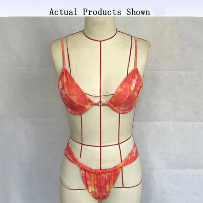 BEACHCICI Women's Bikini Two Piece Set Sexy Suspender Strap Colorful Chic Ruched Swimsuit Tie up Beach Holiday Swimwear