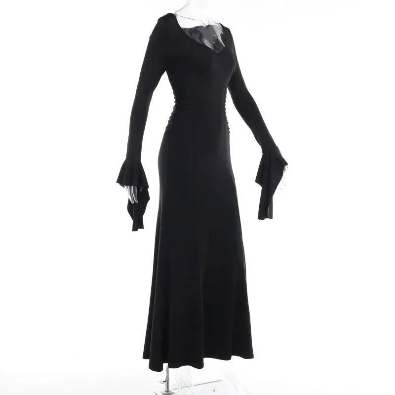 Cosplay Wednesday Dress Lady Halloween Costume for Women Sexy Long Fishtail Skirt Female Pagoda Sleeve Christmas Family Part # 1