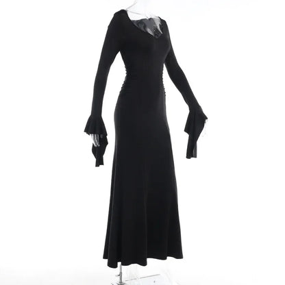 Cosplay Wednesday Dress Lady Halloween Costume for Women Sexy Long Fishtail Skirt Female Pagoda Sleeve Christmas Family Part # 1