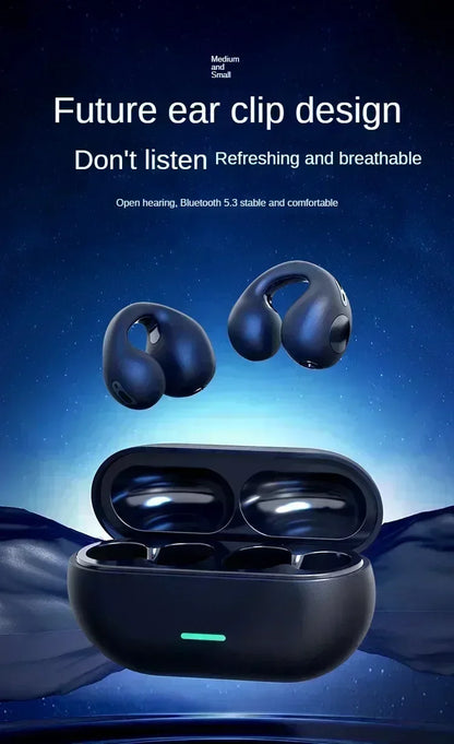 T75 Fone Bluetooth Headset 5.3 Wireless Bone Conduction Headphones Clip Ear Music Noise Canceling HD Call Sports Gaming Earphone