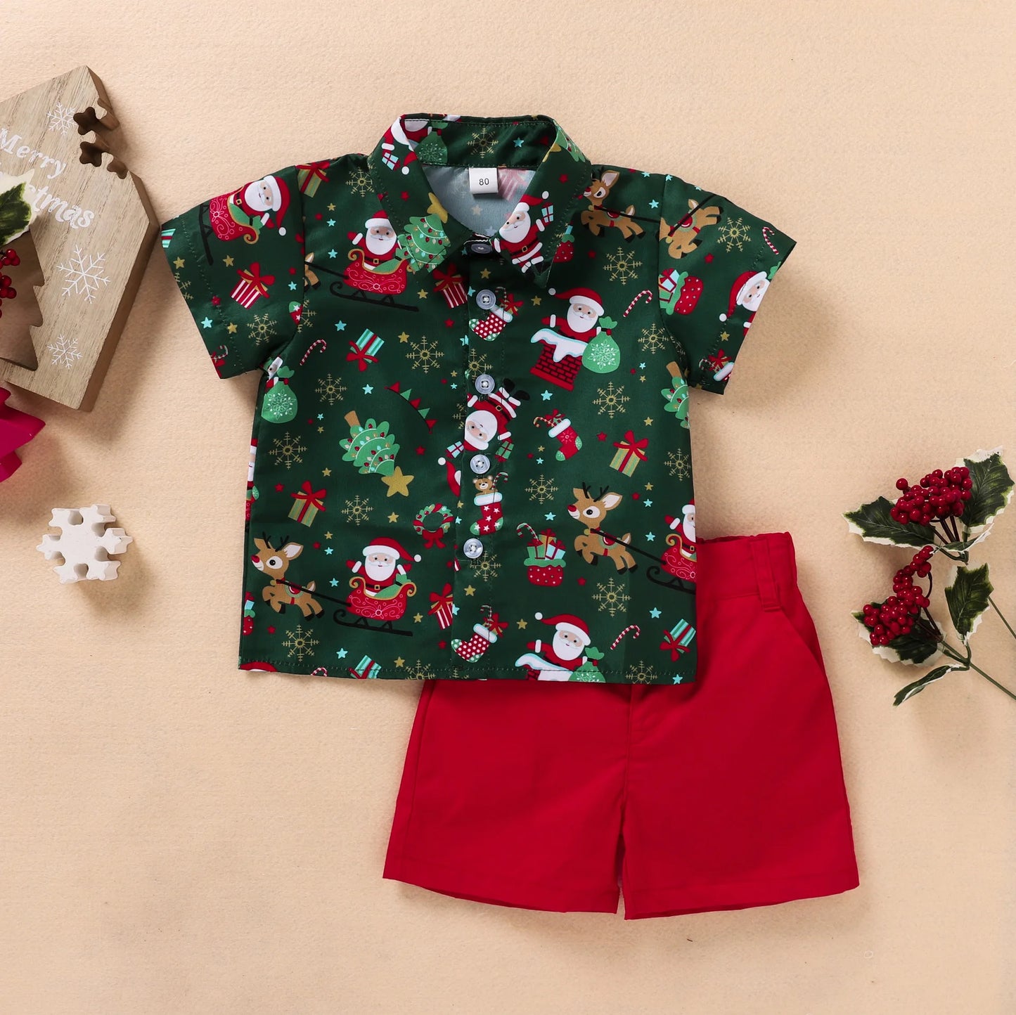 Toddler Boys Christmas Outfits Sets For Kids Short Sleeve Deer Outfit For Children Baby