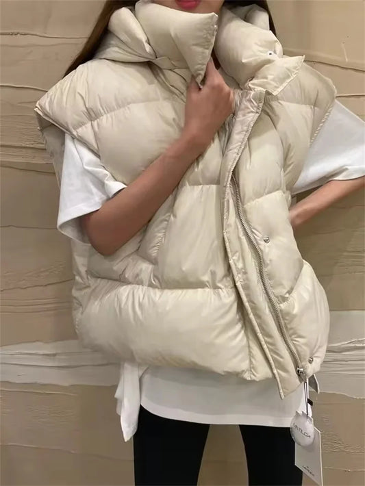 Stand Collar Sleeveless Down Cotton Jacket Women's Autumn Winter New  Loose Warm Hooded  Short Waistcoat Outwear Female
