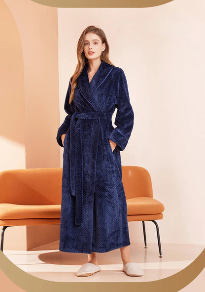Thicken Flannel Women Long Robe Home Dress Autumn Winter Warm Couple Sleepwear Bathrobe Plush Coral Fleece Lounge Wear Negligee