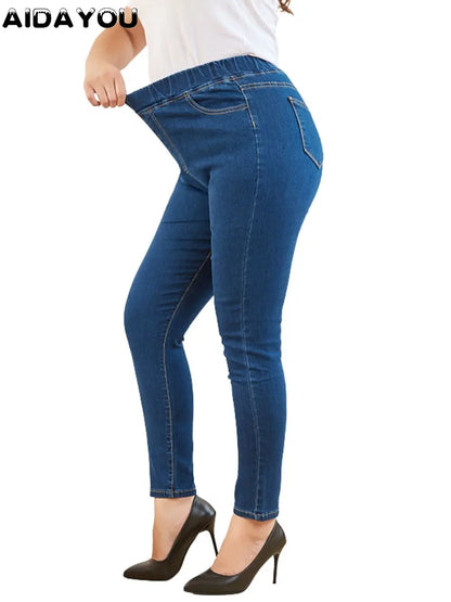 Women  Jeans for Curvy  Elastic Waist Stretchy Denim Pants Tummy Control Mom Jeans 4XL ouc551
