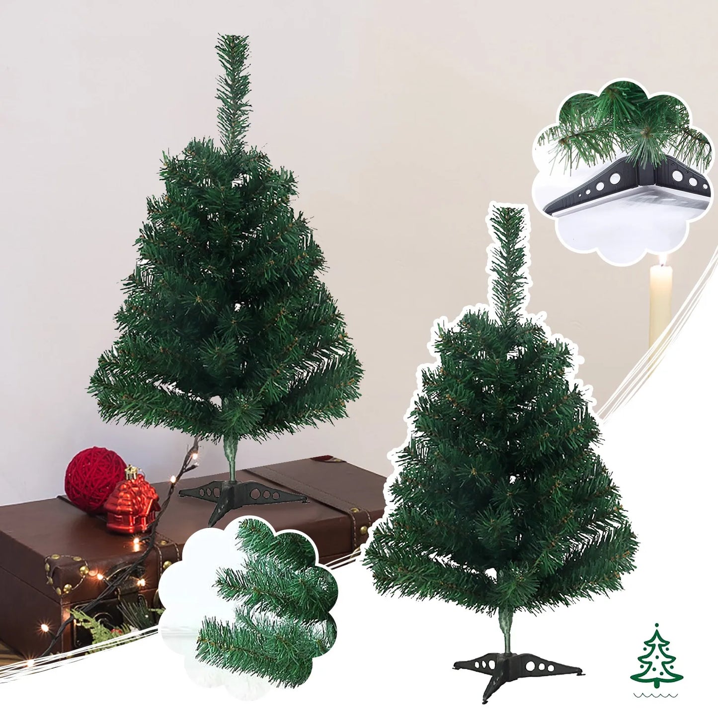 Christmas Tree Mini Christmas Artificial Pine Tree Decoration Supplies Encrypted Leaves Branches Portable Simple To Install Gift