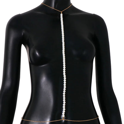 Stonefans Fashion Pearl Body Chain Bra Necklace Harness for Women Summer Sexy Bikini Crystal Belly Waist Chain Beach Jewelry