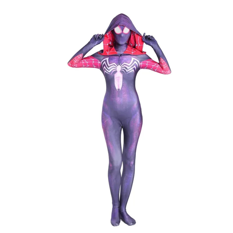EtherealBe Gwen Stacy cosplay costume for women featuring a full bodysuit with spider design