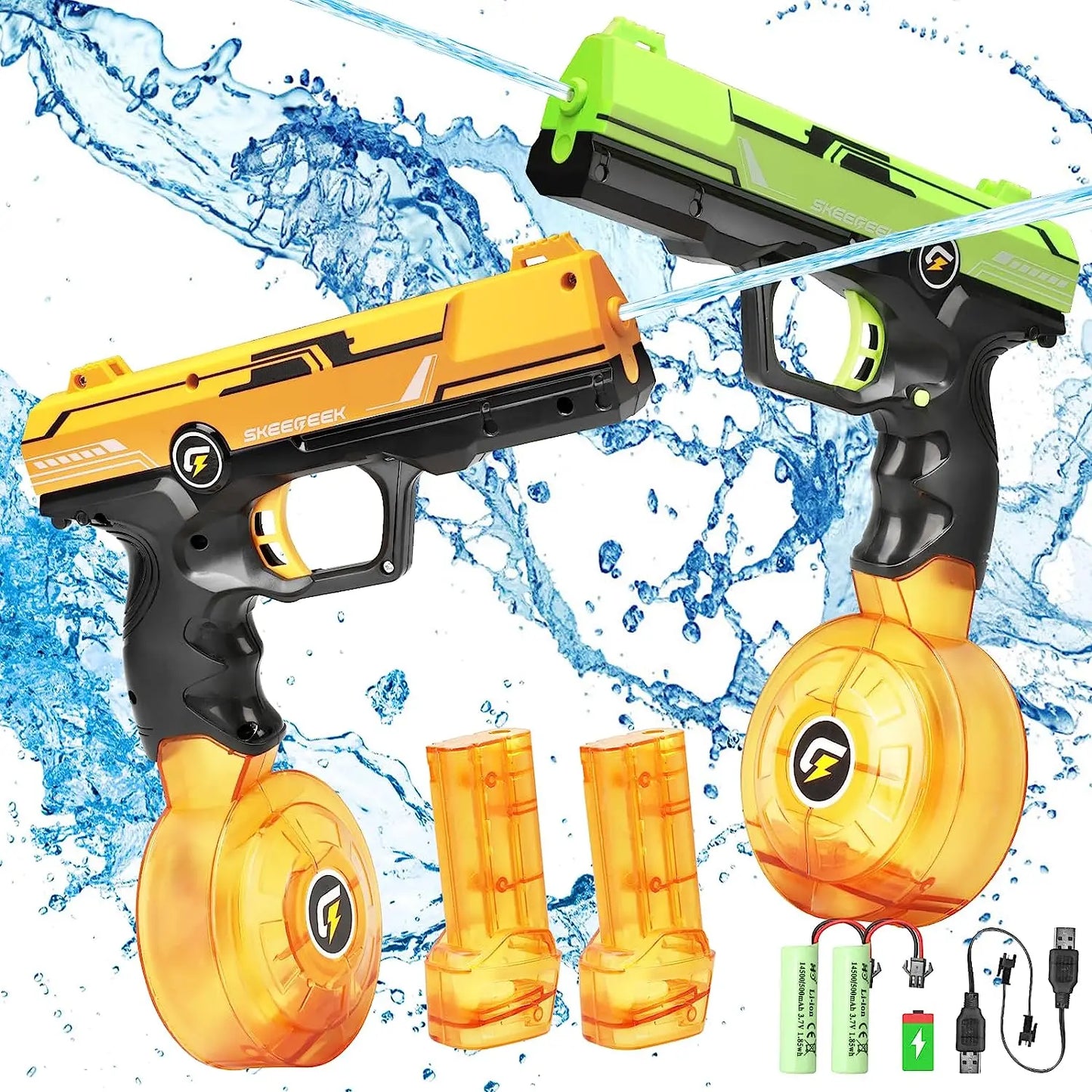 VATOS 2 Pack Electric Water Gun Squirt Pistol Toy Squirt Toys Blaster Summer Beach Pool Outdoor Toys for Kids Adults