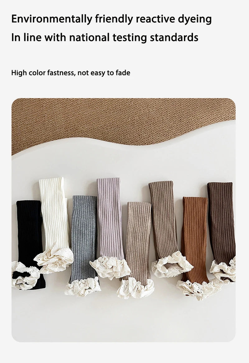 Autumn Baby Girls Leggings Ribbed Pants Cotton Lace Cuff  Toddler Kid Leggings Striped Casual Pants Kids Outfits Trousers