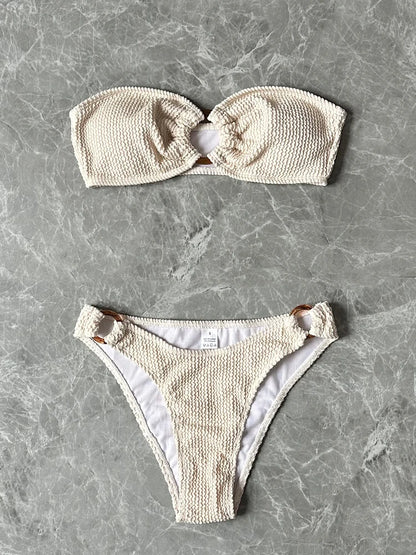 2024 New Sexy Low Waist Push Up Bikini Set Swimsuit Swimwear Women Solid Wave Beachwear Bathing Suits Brazilian biquini Summer