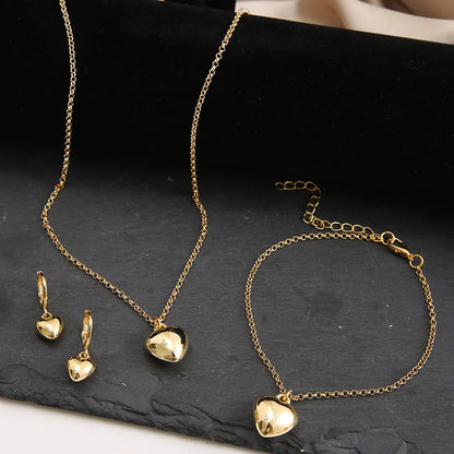 Exquisite Heart Earrings Necklace Women's Bracelet Fashion Simple Romantic Pendant Gold Color Jewelry Set 2023 New Trendy Gifts