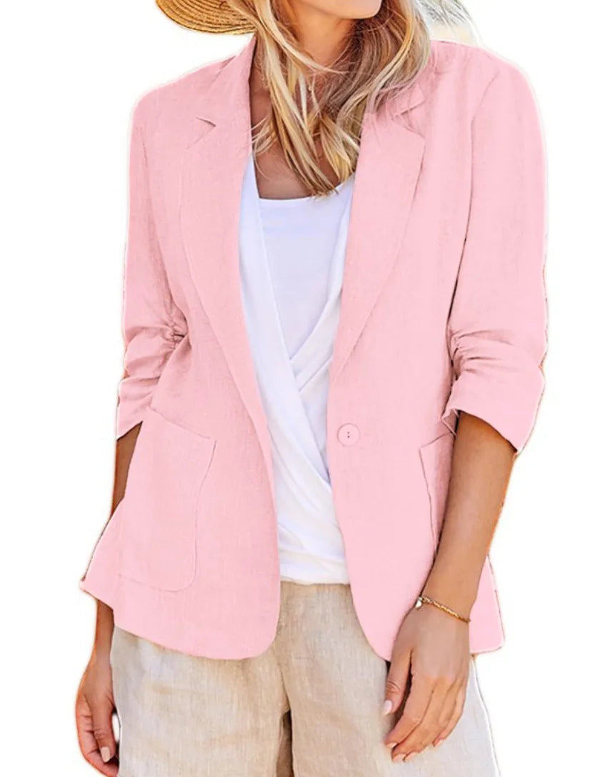 Autumn New Women's Coats Solid Color Fashionable Collar Loose Single Breasted With Pocket Seven Quarter Sleeve Jacket