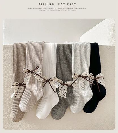 Children Cotton Tights Girls Cute Princess Bowknot Pantyhose Kids Stocking Baby Girls One-Piece Pantyhose Infant Knitted Tights