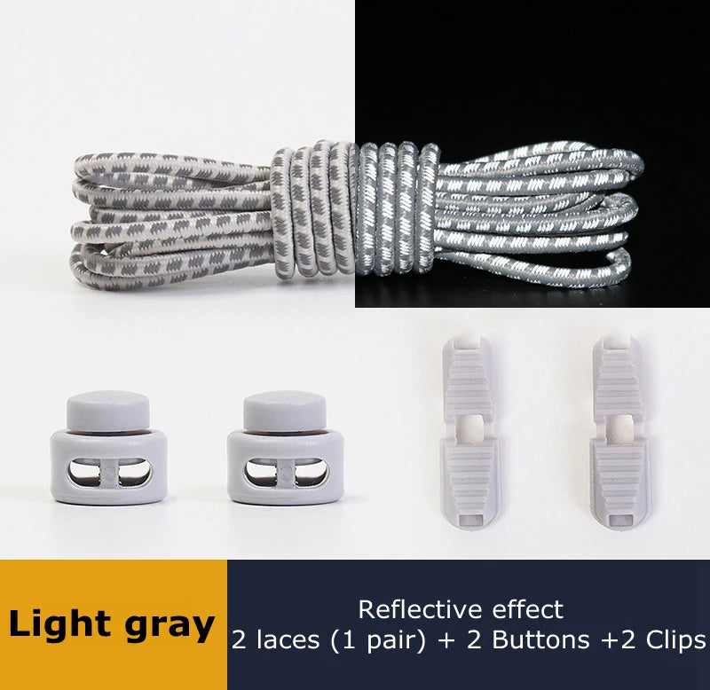 1 Pair Elastic Shoelaces Reflective Push The Spring Lock No Tie Shoe Laces Used For Sneakers Hiking Shoes Lazy Lace Round