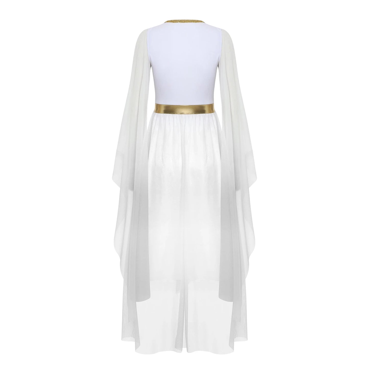 Women Halloween Ancient Greek Goddesses Queen Cosplay Costume Roman Toga Gold Trim Cape Tunic Dress Church Choir Worship Robe