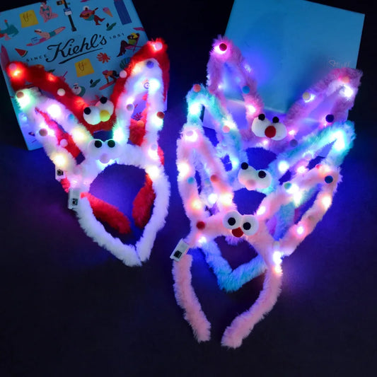 LED 14 Lamp Long Rabbit Ear Headband  Flashing Colorful String Lamp Luminous Hairband Birthday Party Christmas Easter Headband