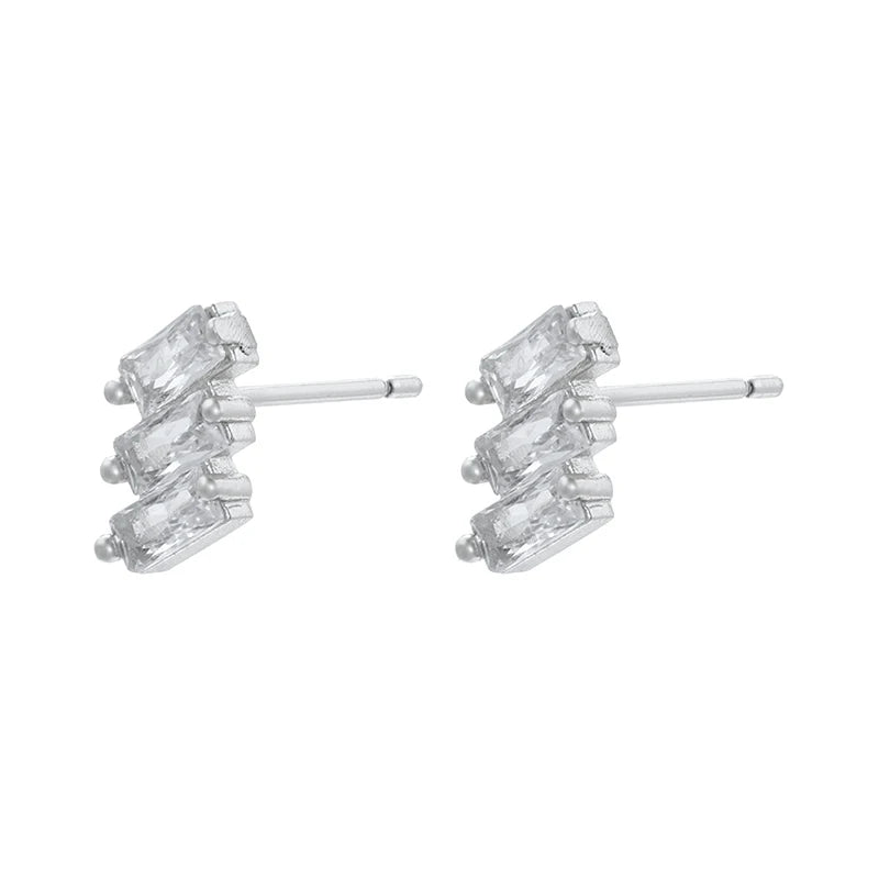 925 Sterling Silver Ear Needle Geometric Zircon Metal Earrings for women Shiny Crystal Luxury Small Stud Fashion Wedding Jewelry