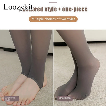 Loozykit Fleece Leggings Women's Insulated Tights Winter Thermal Stockings Sexy High Waist Elastic Pantyhose Skin Effect Socks