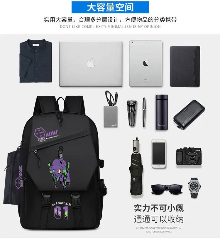 Cartoon Evangelion EVA Unit 1 School Bag Large Capacity Trendy Backpack for Primary and Secondary School Students Christmas Gift