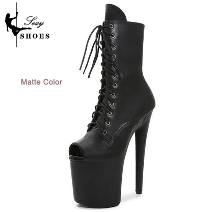 2025 New Pink Peep Toe 20cm/8Inch High Stripper Pole Dancing Women's Shoes Women Sexy Fetish Stiletto Heels Lace Up Short Boots