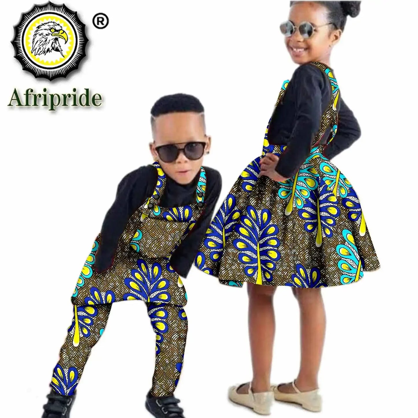 African Children Clothing Print Ankara Boy Suspender Trousers And Girl Suspender Skirt 100% Cotton AFRIPRIDE
