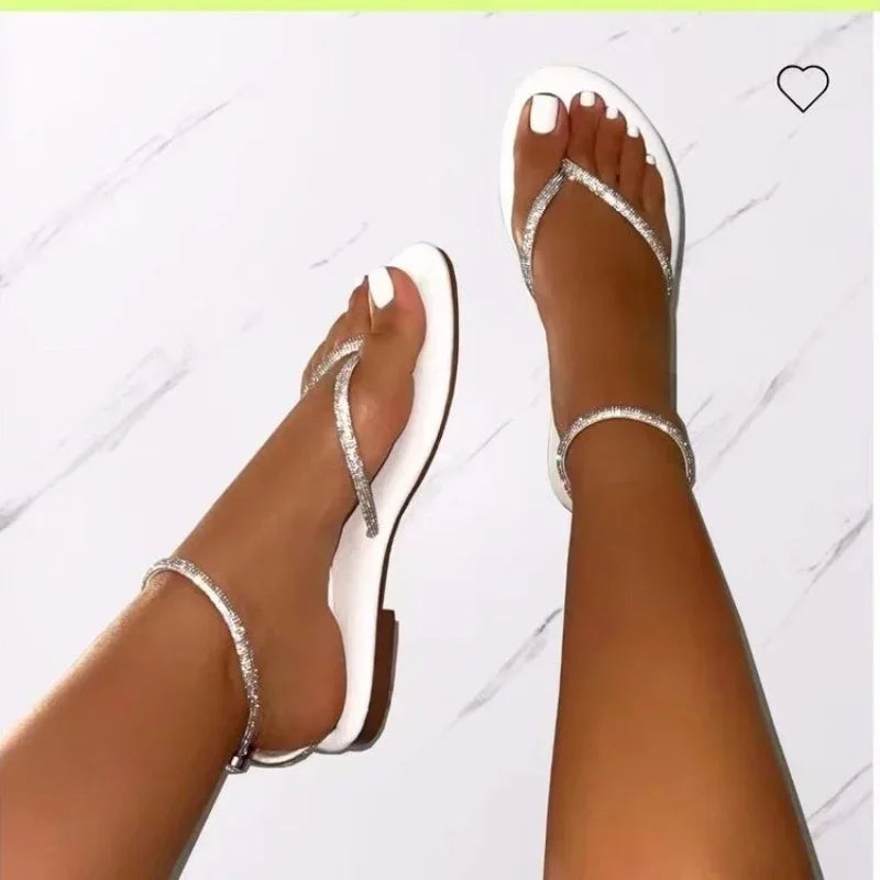 Women's Shoes 2024 Summer Ankle Strap Women's Sandals Beach Flip Flops Fashion Gold Flat Roman Women Sandals Sandalias De Mujer