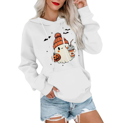 Women Halloween Printed Hoodie Casual Long Sleeve Sweatshirt Fashion Oversize Pullover Cozy Winter Streetwear Chic Loungewear