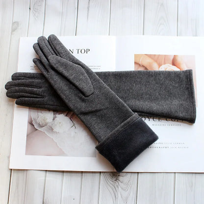 Cotton Long Gloves for Women's Stretch Autumn and Winter Warmth 38cm Windproof and Sun Resistant Knitted Sleeves