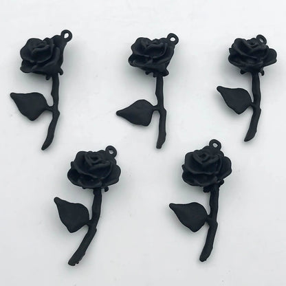 5Pcs Metal Alloy Charms Black Series Sweet and Cool Style Butterfly Cross Flower Shape Pendants Decorations For Jewelry Making
