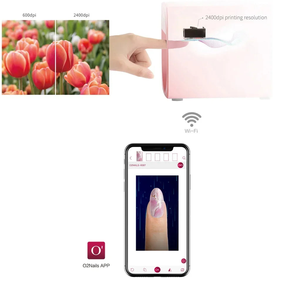 2026Smart Nail Printer 3D Portable Mobile Nail Painting Machine 2400DPI Printing Resolution Support WiFi/DIY for Home Nail Salon