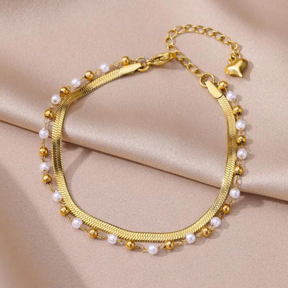 Anklets for Women Artificial Pearl Double Layer Stainless Steel Anklet Summer Beach Accessories Foot Leg Bracelets Jewelry Gifts