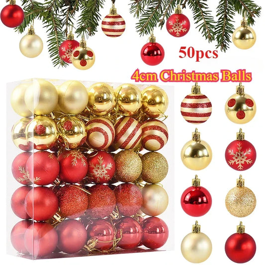 50Pcs/box 4cm Christmas Balls Ornament Xmas Tree Hanging Bauble Pendant Christmas Decoration for Home 2025 New Year Gifts