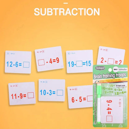 Mathematical Math Learning Tool Montessori Training Math Erasable Add Subtract Multiply and Division Table Cards Seheck for Kids