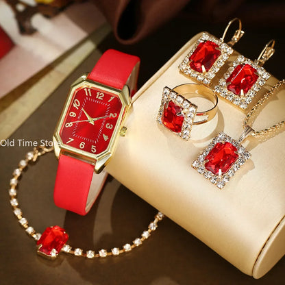 6/5/1PCS Luxury Fashion Square Women's Watches Brand Ladies Quartz Wristwatch Jewelry Set Classic Simple Femme Relogio Feminino