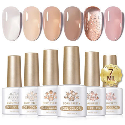 BORN PRETTY 7ml Glitter Gel Nail Polish Set Sparkly Shiny Gold Silver Pink Glitter Gel Polish Kit Winter Christmas Gift Box