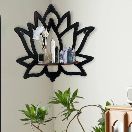 Wooden Lotus Hollow Decorative Rack Aromatherapy Organiser Essential Oil Candle Holder Wall Mounted Shelf Corner Shelf