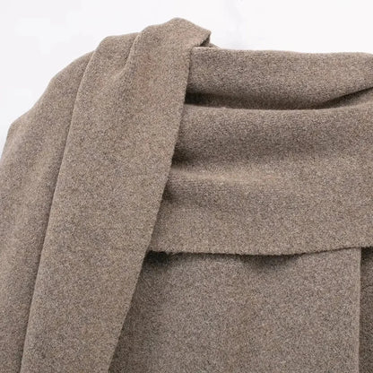 Women's Knitted Cardigan with Scarf Slim Casual Jacket Long Sleeve Patchwork Pocket Jacket Elegant Office Women's Sweater