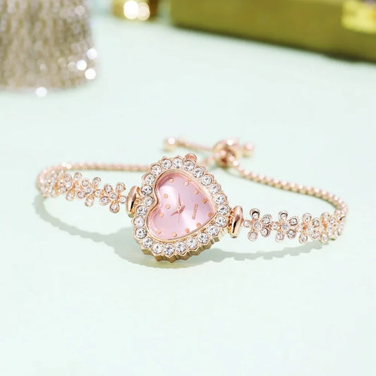 Heart Shape Small Dial Women's Bracelet Watch Quartz Wristwatch Retractable Chain Strap Watch Wholesale  relogio reloj mujer