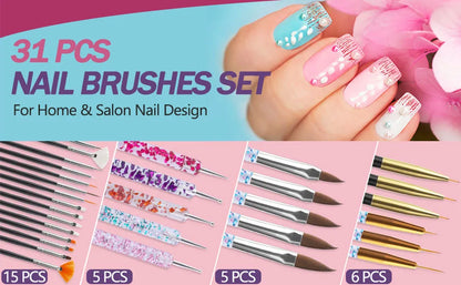 31-Piece UV Gel Nail Brush Set, UV Gel Nail Brushes, Including Dotting Brushes, Carving, Painting, and Gradient Brushes