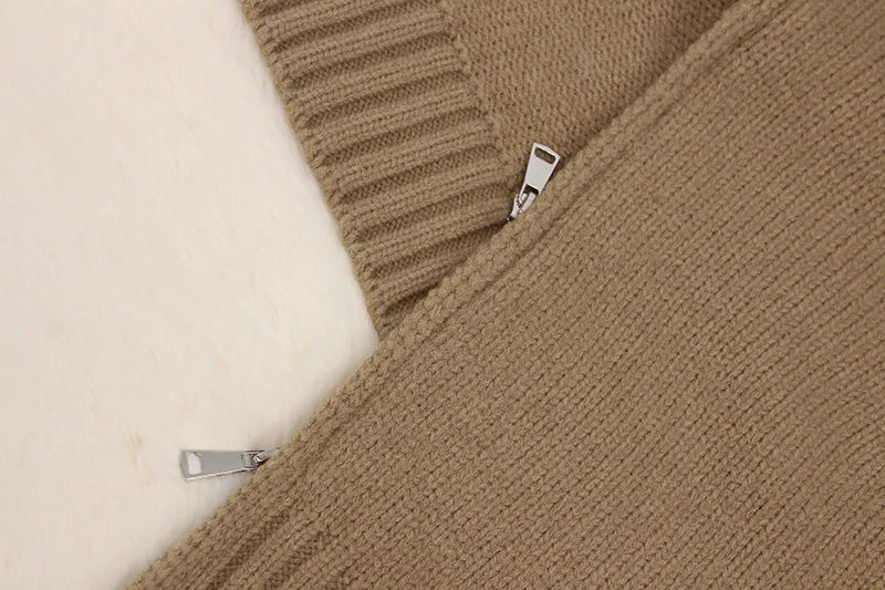 OFTBUY Real Fox Fur Kintwear Women 2025 New Spring Autumn Hooded Sweater Female Loose Zipper Kintted Jacket Oversized Cardigan