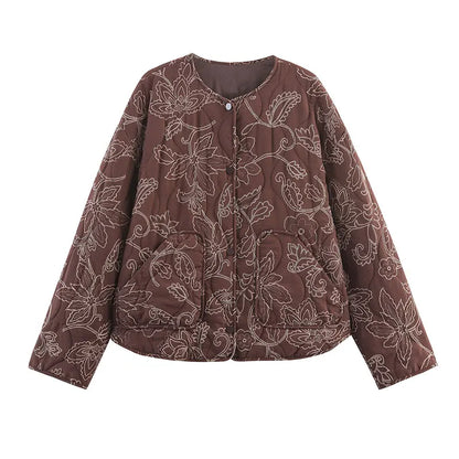 TRAF Early Autumn New Women's Elegant Printed Quilted Coat Women's Single Breasted Coat Women's Retro Street Clothing Jacket