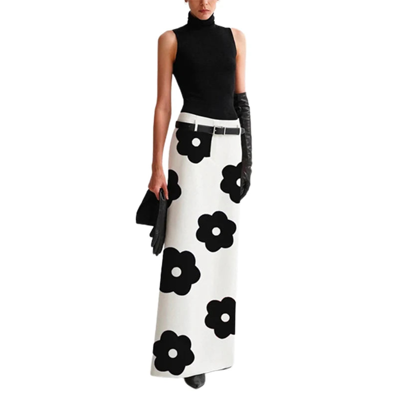 Yeezzi 2023 New Female Korean Fashion Floral Printed Split-Back Long Skirts Summer Casual Small Fresh Straight Skirt For Women