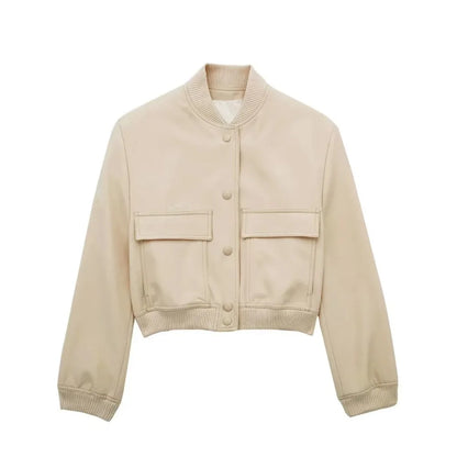 Women Fashion with Pockets Cropped Bomber Jacket Coat Vintage Long Sleeve Front Button Female Outerwear Chic Tops y2k clothes