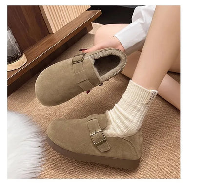 Plush all inclusive retro Boken shoes for women in winter 2025, one foot cotton shoes, hairy shoes, thick and warm snow boots