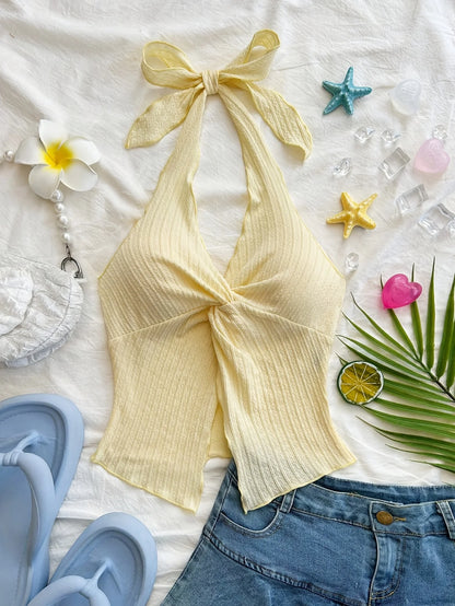 Spring and summer fashion new elegant solid color versatile halter vest single piece