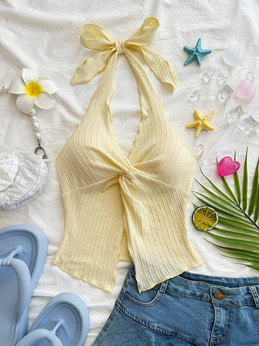 Spring and summer fashion new elegant solid color versatile halter vest single piece