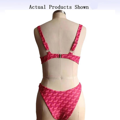 BEACHCICI Women's Bikini Two Set Sexy Summer Suspender Printed Backless Sleeveless Triangle Holiday Backless Beach Swimsuit