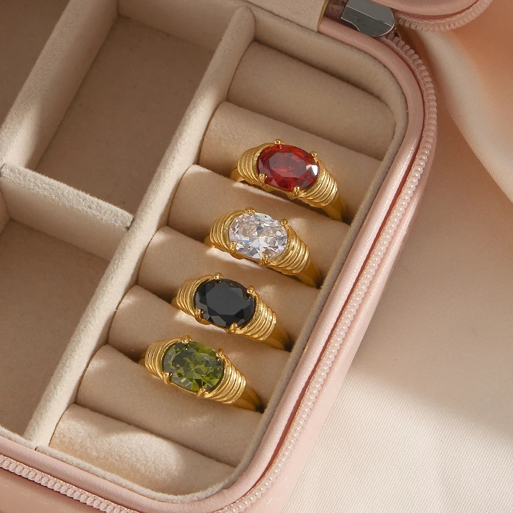 E.B.belle Zircon 18K Plated Stainless Steel Women's Rings Trendy Luxury Shiny Hypoallergenic Rings Sets Jewelry Decoration Gift